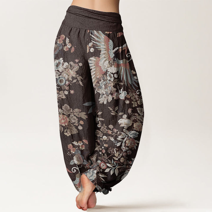Buddha Stones Pure Cotton Colorful Flowers Birds Leaves Pattern Women's Elastic Waist Harem Pants - image 9