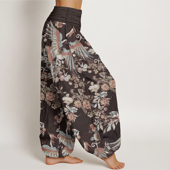 Buddha Stones Pure Cotton Colorful Flowers Birds Leaves Pattern Women's Elastic Waist Harem Pants - image 10