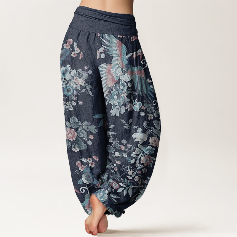 Buddha Stones Pure Cotton Colorful Flowers Birds Leaves Pattern Women's Elastic Waist Harem Pants - image 6