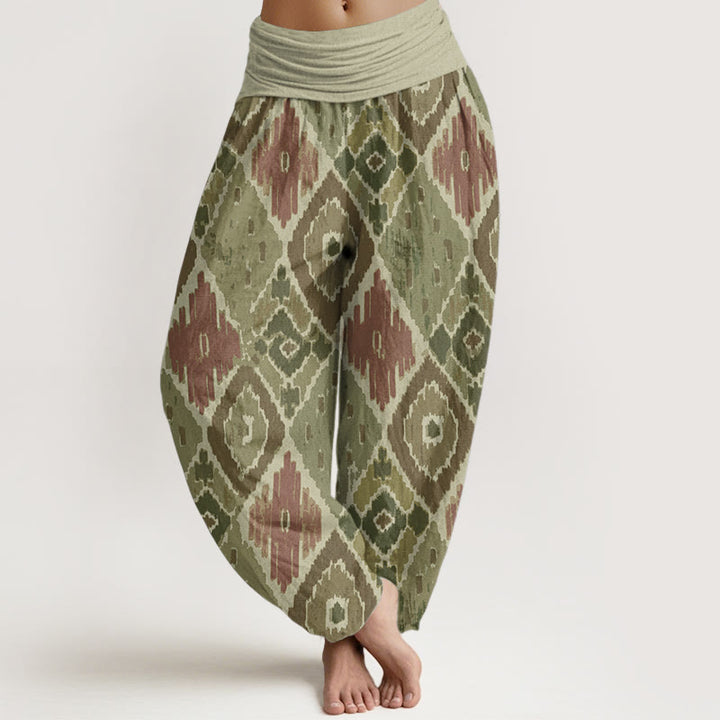 Buddha Stones Pure Cotton Plaid Printed Women's Elastic Waist Harem Pants