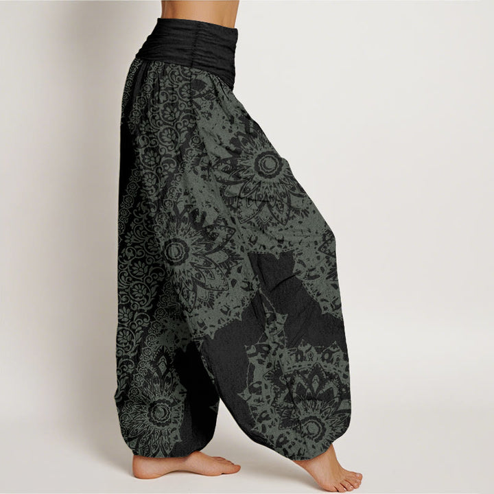 Buddha Stones Pure Cotton Mandala Pattern Parallel Flowers Women's Elastic Waist Harem Pants - image 11