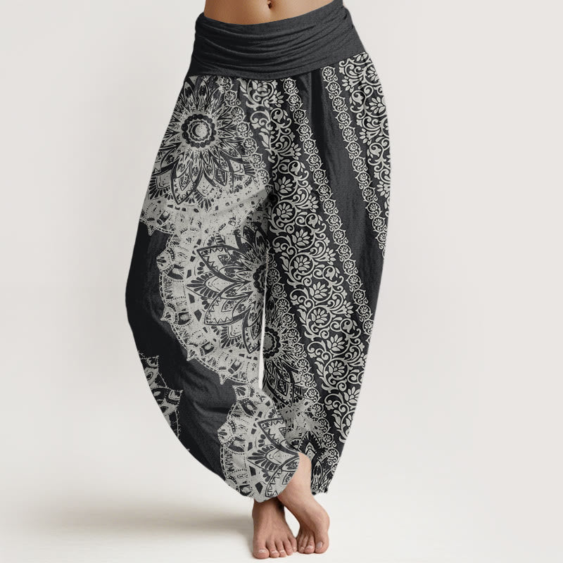 Buddha Stones Pure Cotton Mandala Pattern Parallel Flowers Women's Elastic Waist Harem Pants - DimGray - US22，UK/AU26，EU54 (6XL) - image 0