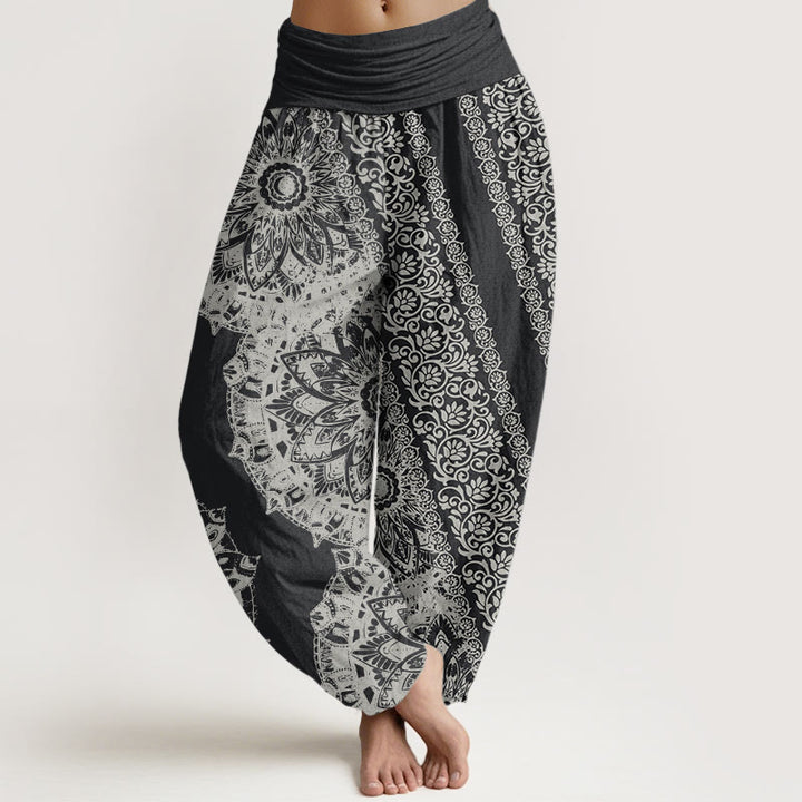 Buddha Stones Pure Cotton Mandala Pattern Parallel Flowers Women's Elastic Waist Harem Pants - DimGray - US22，UK/AU26，EU54 (6XL) - image 0