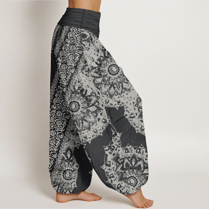 Buddha Stones Pure Cotton Mandala Pattern Parallel Flowers Women's Elastic Waist Harem Pants - image 2