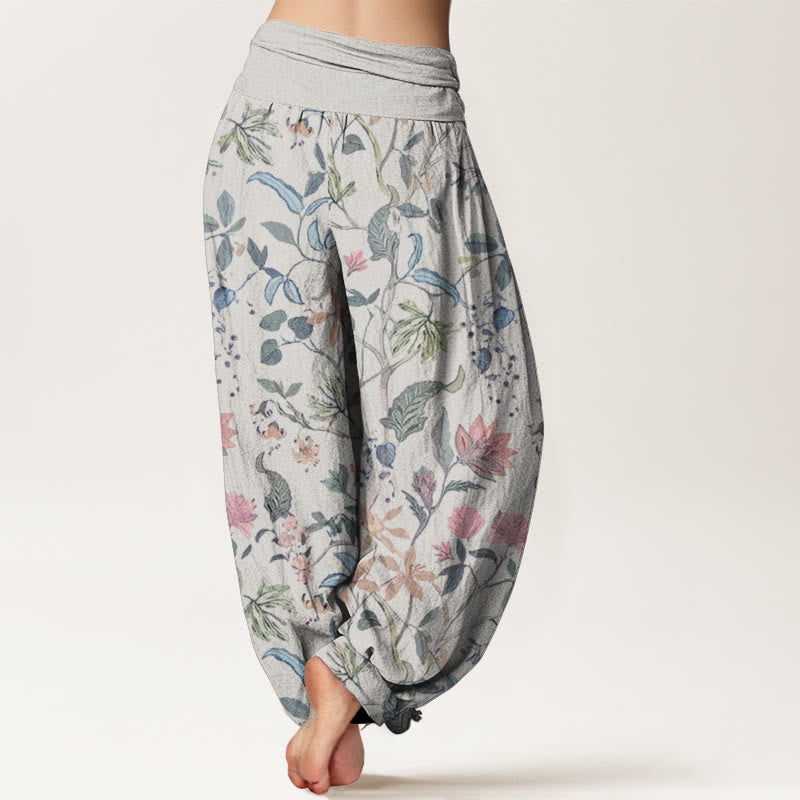 Buddha Stones Pure Cotton Floral Leaf Vine Design Women's Elastic Waist Harem Pants - image 6
