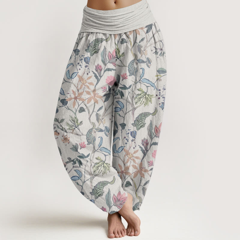 Buddha Stones Pure Cotton Floral Leaf Vine Design Women's Elastic Waist Harem Pants - Beige - US22，UK/AU26，EU54 (6XL) - image 5