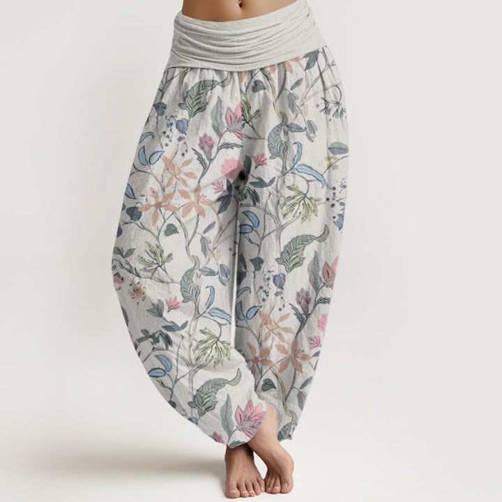 Buddha Stones Pure Cotton Floral Leaf Vine Design Women's Elastic Waist Harem Pants - Beige - US22，UK/AU26，EU54 (6XL) - image 5
