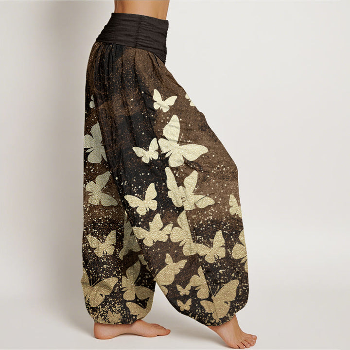 Buddha Stones Pure Cotton Casual Golden Butterfly Pattern Women's Elastic Waist Harem Pants - image 8