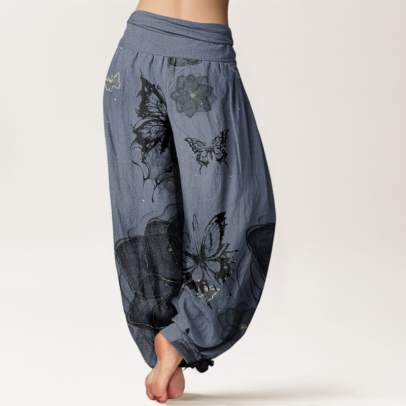Buddha Stones Pure Cotton Butterfly Flowers Pattern Women's Elastic Waist Harem Pants - image 10