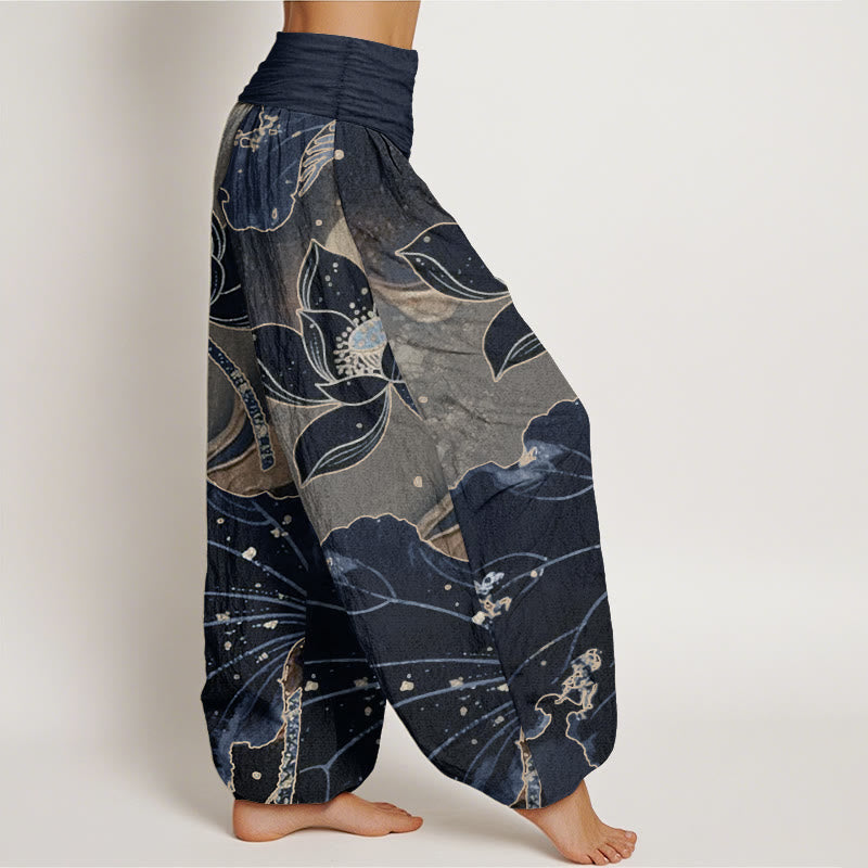 Buddha Stones Pure Cotton Casual Lotus Petal Pattern Women's Elastic Waist Harem Pants - image 11