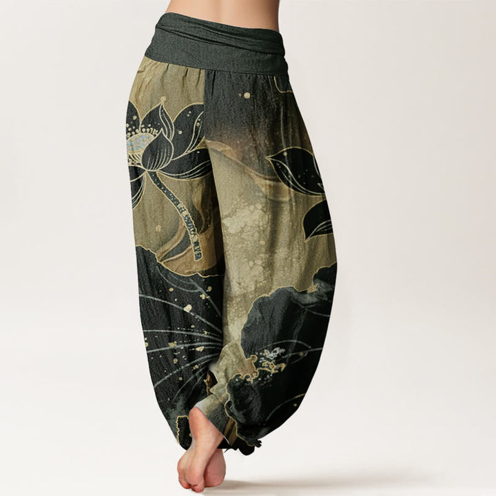 Buddha Stones Pure Cotton Casual Lotus Petal Pattern Women's Elastic Waist Harem Pants - image 7