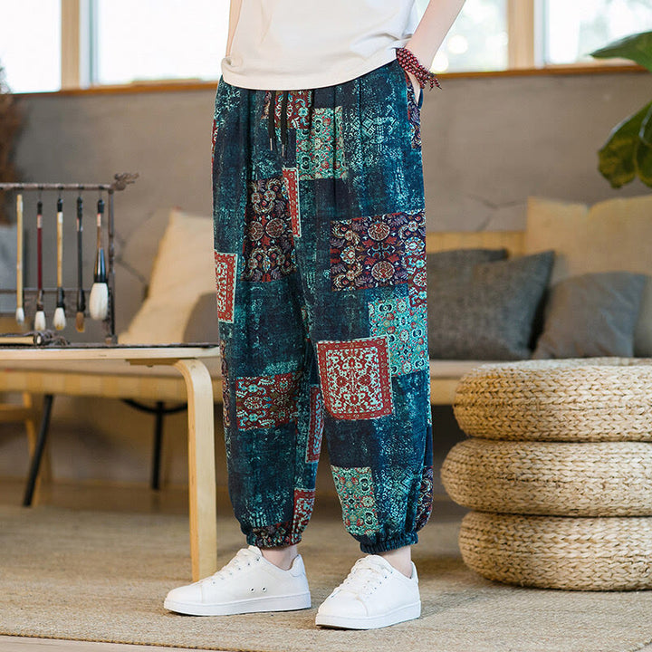 Buddha Stones Summer Square Patchwork Men's Ankle-Length Harem Pants With Pockets - SteelBlue - US/UK/AU46，EU56 (5XL) - image 31