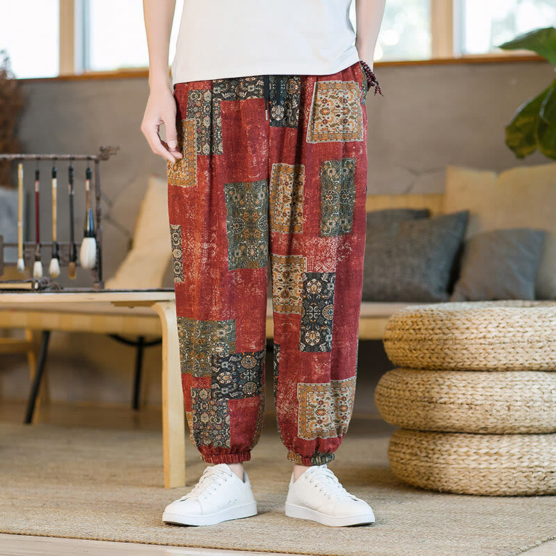 Buddha Stones Summer Square Patchwork Men's Ankle-Length Harem Pants With Pockets - image 10
