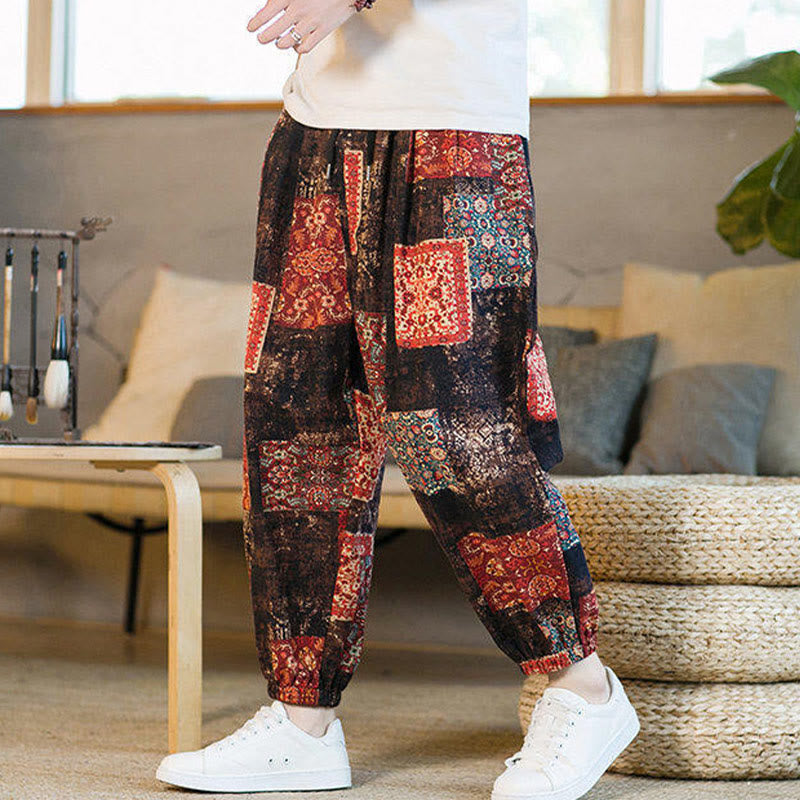 Buddha Stones Summer Square Patchwork Men's Ankle-Length Harem Pants With Pockets - image 2