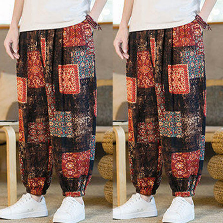Buddha Stones Summer Square Patchwork Men's Ankle-Length Harem Pants With Pockets - image 8