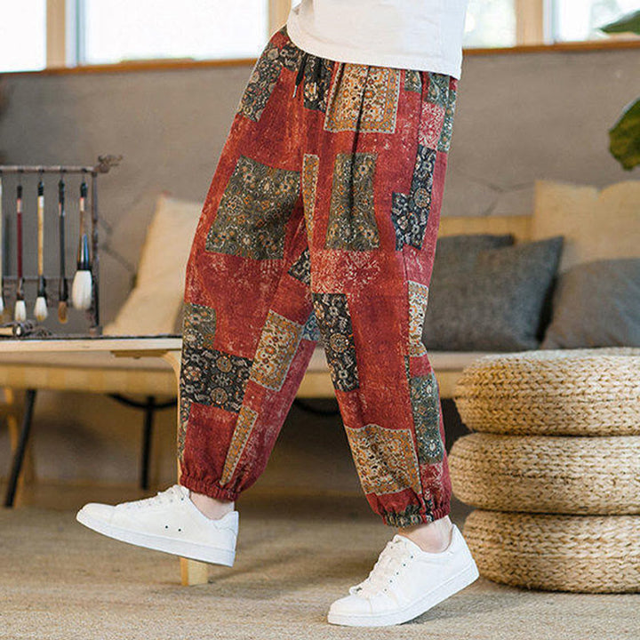 Buddha Stones Summer Square Patchwork Men's Ankle-Length Harem Pants With Pockets - image 15