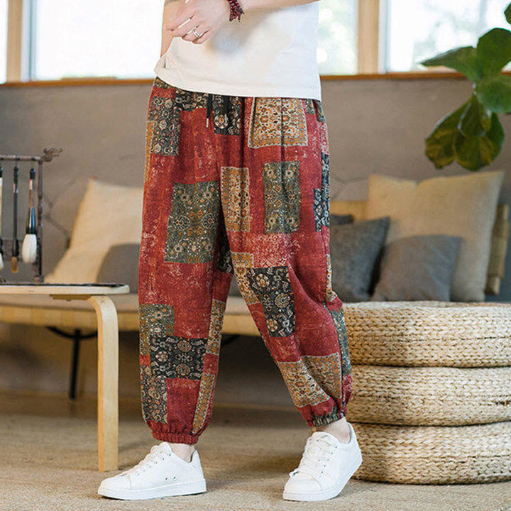 Buddha Stones Summer Square Patchwork Men's Ankle-Length Harem Pants With Pockets - image 11