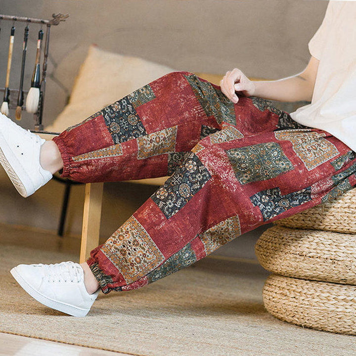Buddha Stones Summer Square Patchwork Men's Ankle-Length Harem Pants With Pockets - image 16