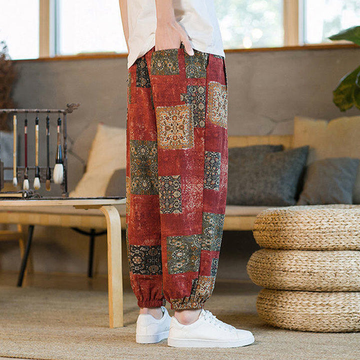 Buddha Stones Summer Square Patchwork Men's Ankle-Length Harem Pants With Pockets - image 13