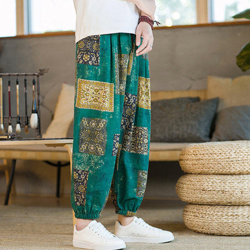 Buddha Stones Summer Square Patchwork Men's Ankle-Length Harem Pants With Pockets - image 23