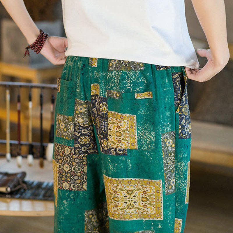 Buddha Stones Summer Square Patchwork Men's Ankle-Length Harem Pants With Pockets - image 25