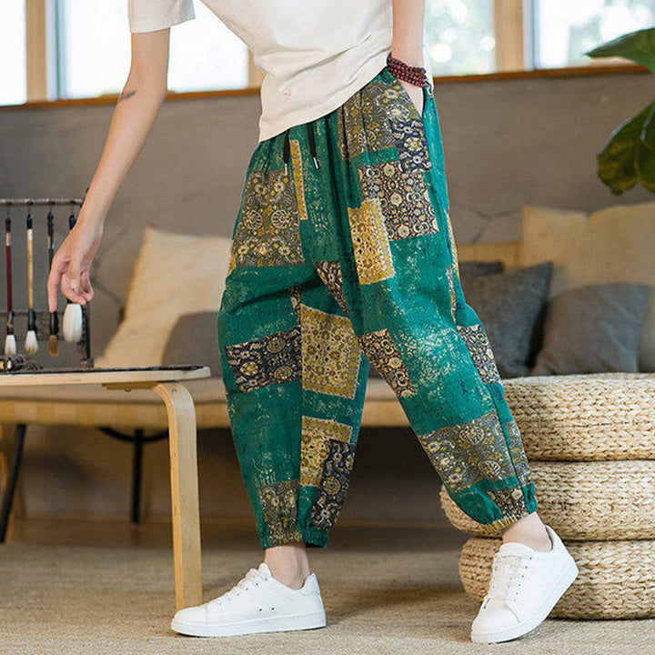 Buddha Stones Summer Square Patchwork Men's Ankle-Length Harem Pants With Pockets - image 22