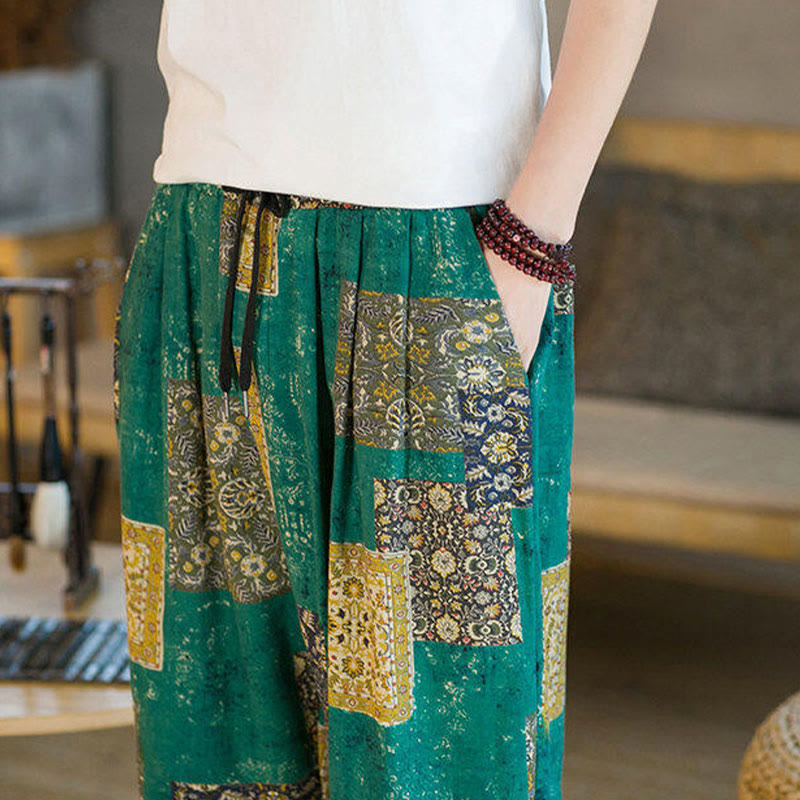Buddha Stones Summer Square Patchwork Men's Ankle-Length Harem Pants With Pockets - image 27