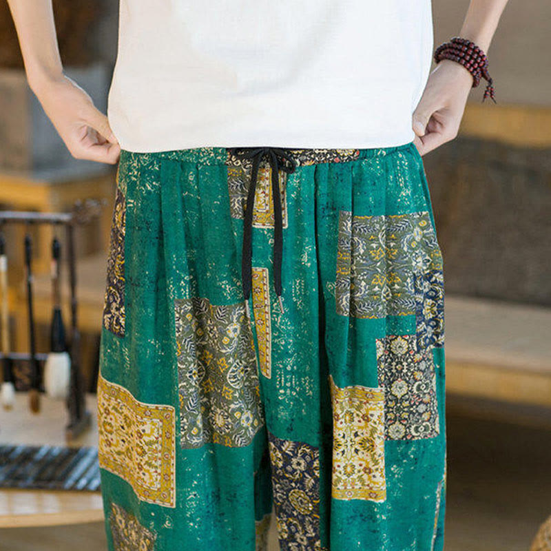 Buddha Stones Summer Square Patchwork Men's Ankle-Length Harem Pants With Pockets - image 26