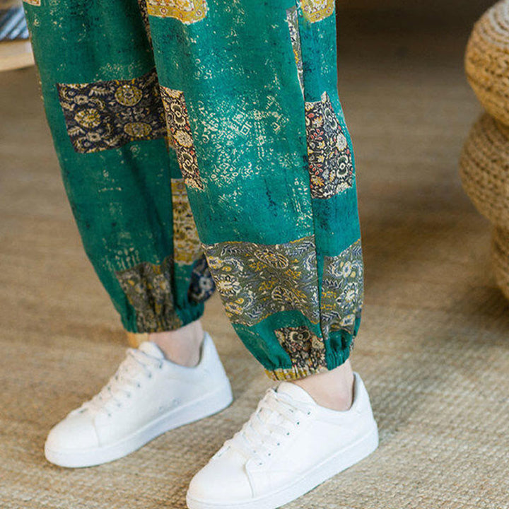 Buddha Stones Summer Square Patchwork Men's Ankle-Length Harem Pants With Pockets - image 28