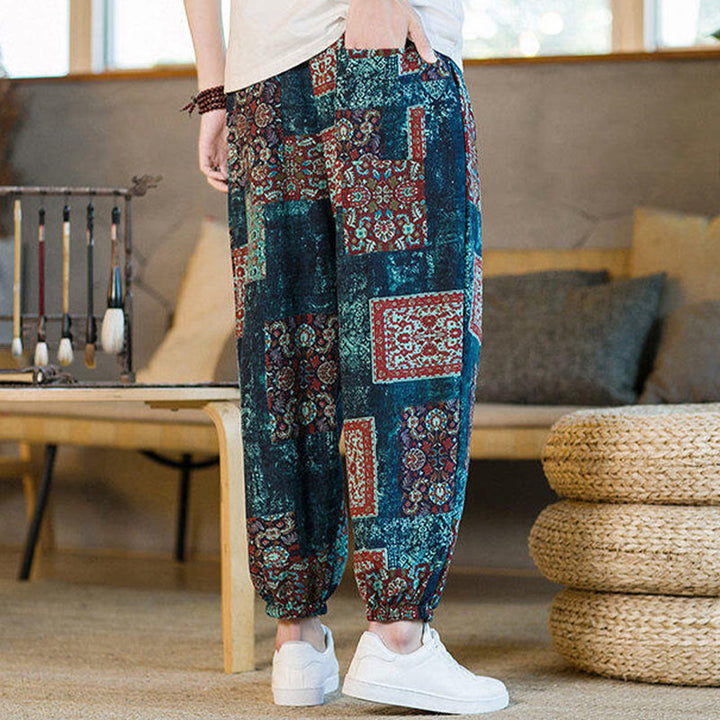 Buddha Stones Summer Square Patchwork Men's Ankle-Length Harem Pants With Pockets - image 35