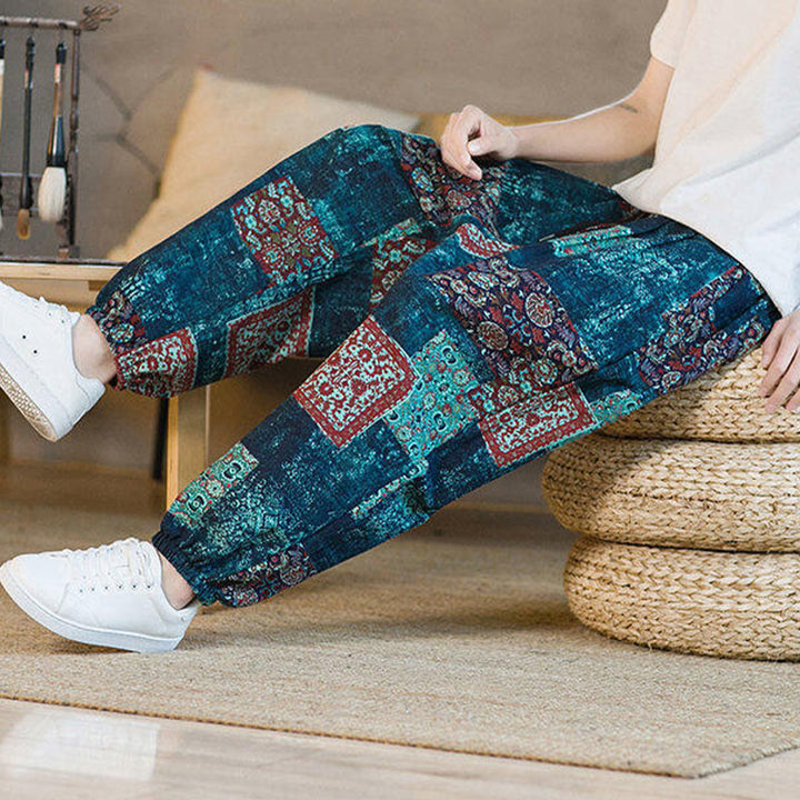 Buddha Stones Summer Square Patchwork Men's Ankle-Length Harem Pants With Pockets - image 39