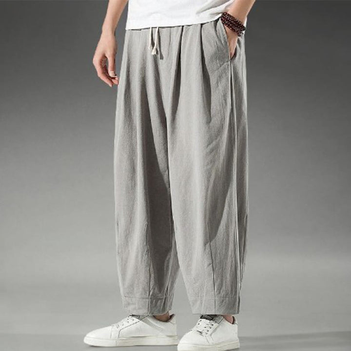 Buddha Stones Plain Color Cotton Linen Men's Ankle-Length Harem Pants With Pockets - image 14