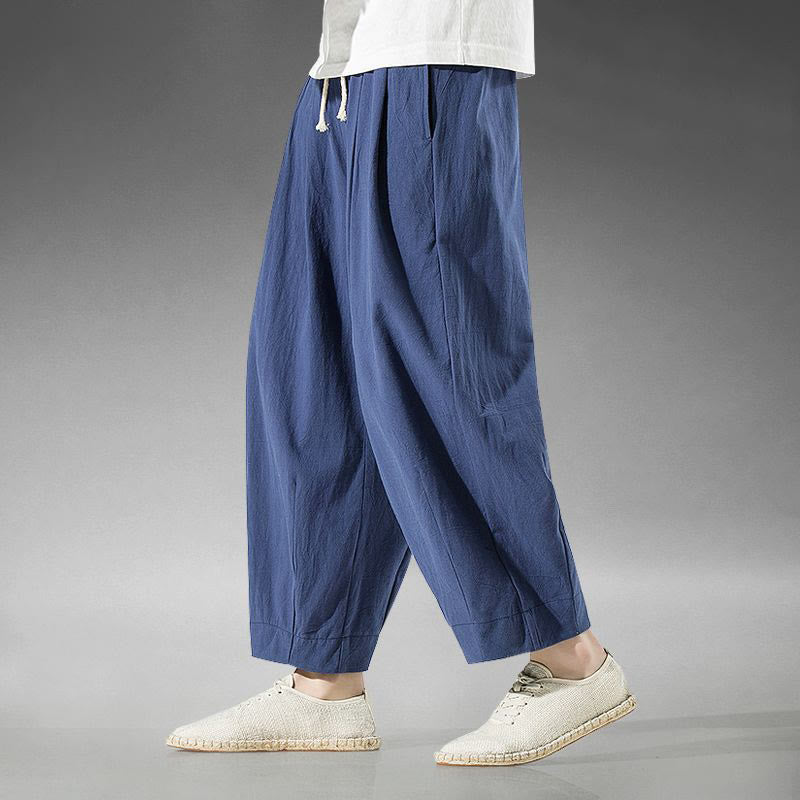 Buddha Stones Plain Color Cotton Linen Men's Ankle-Length Harem Pants With Pockets - image 6