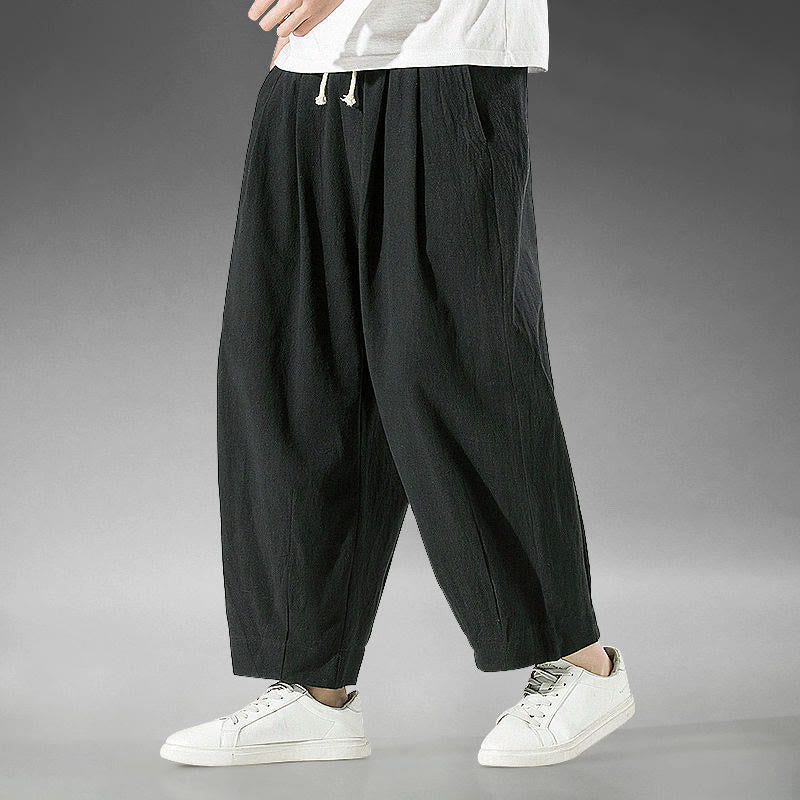 Buddha Stones Plain Color Cotton Linen Men's Ankle-Length Harem Pants With Pockets - image 26