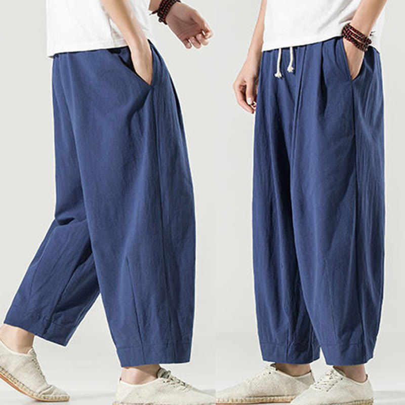 Buddha Stones Plain Color Cotton Linen Men's Ankle-Length Harem Pants With Pockets - image 7
