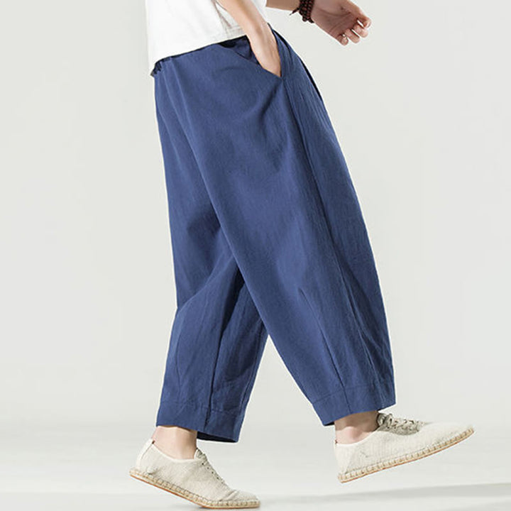 Buddha Stones Plain Color Cotton Linen Men's Ankle-Length Harem Pants With Pockets - image 4