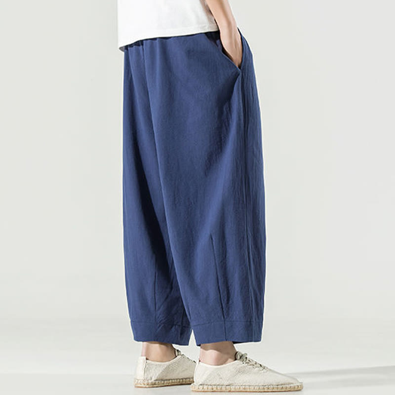 Buddha Stones Plain Color Cotton Linen Men's Ankle-Length Harem Pants With Pockets - image 3