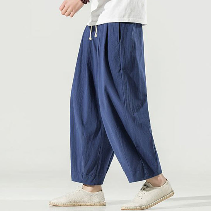 Buddha Stones Plain Color Cotton Linen Men's Ankle-Length Harem Pants With Pockets - image 2