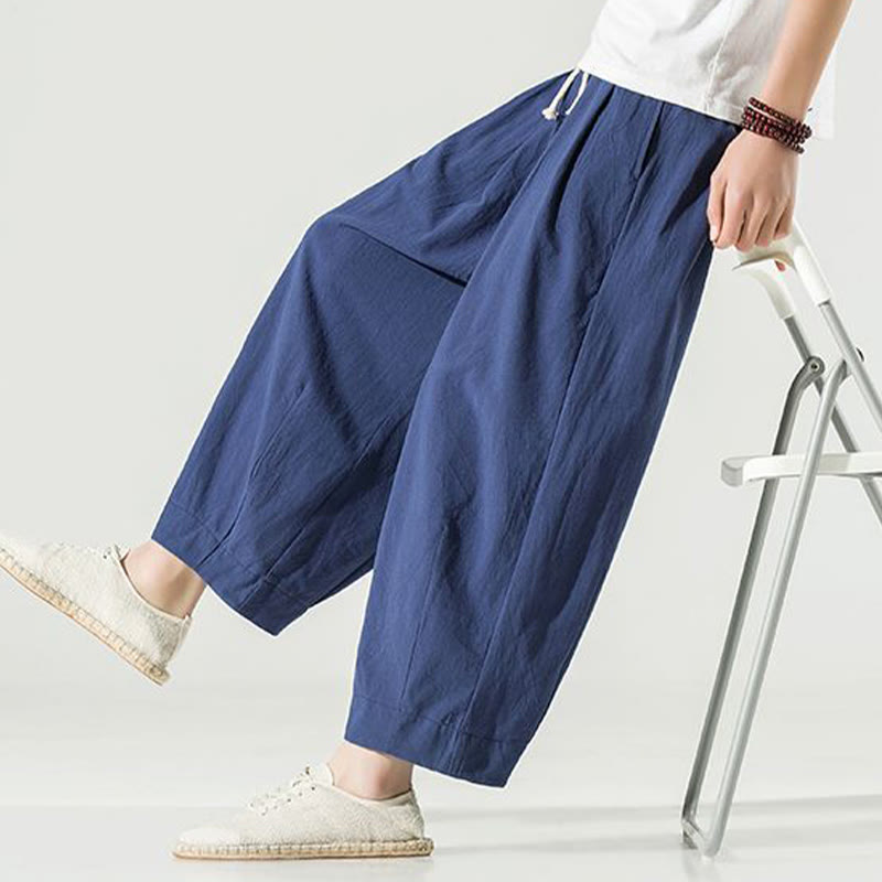 Buddha Stones Plain Color Cotton Linen Men's Ankle-Length Harem Pants With Pockets - image 5
