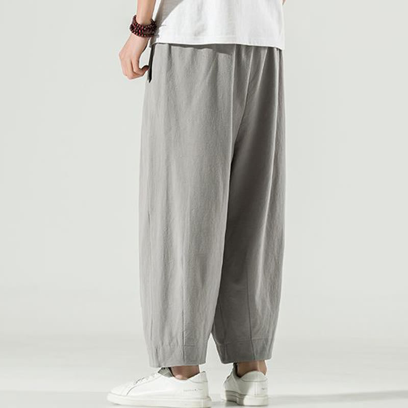 Buddha Stones Plain Color Cotton Linen Men's Ankle-Length Harem Pants With Pockets - image 10