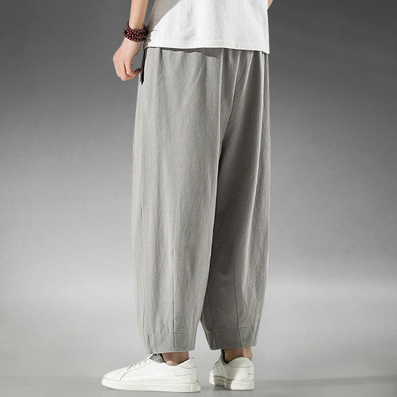 Buddha Stones Plain Color Cotton Linen Men's Ankle-Length Harem Pants With Pockets - image 15