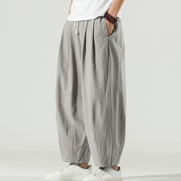 Buddha Stones Plain Color Cotton Linen Men's Ankle-Length Harem Pants With Pockets - LightGrey - US/UK/AU46，EU56 (5XL) - image 8