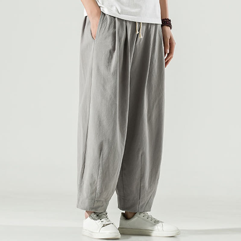 Buddha Stones Plain Color Cotton Linen Men's Ankle-Length Harem Pants With Pockets - image 11
