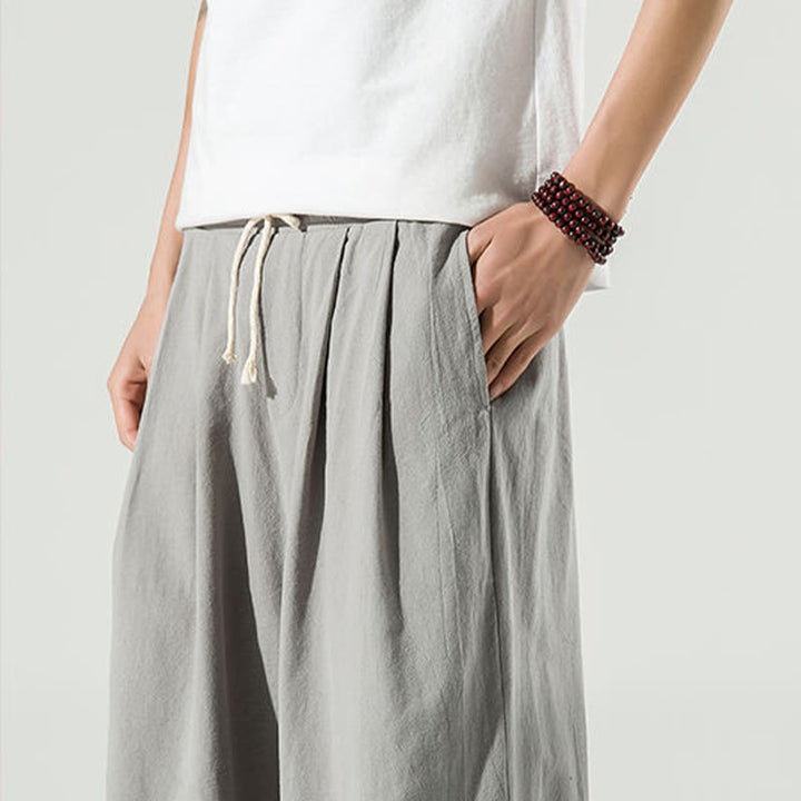 Buddha Stones Plain Color Cotton Linen Men's Ankle-Length Harem Pants With Pockets - image 18