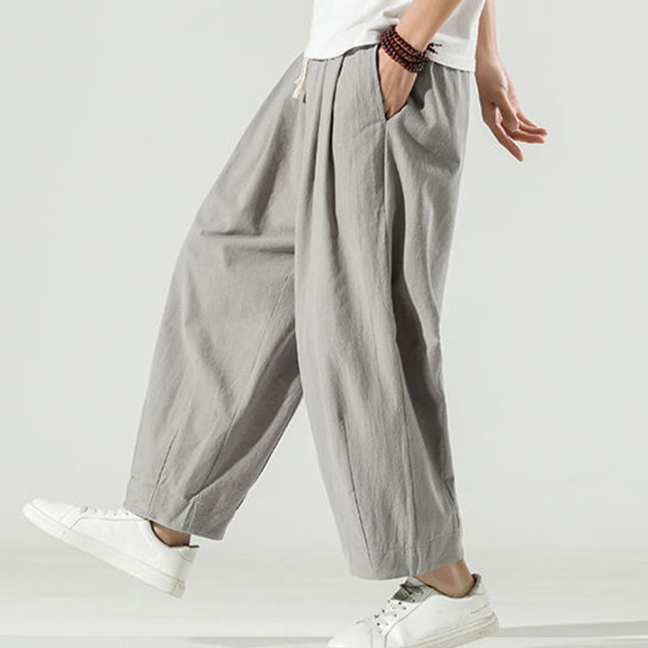 Buddha Stones Plain Color Cotton Linen Men's Ankle-Length Harem Pants With Pockets - image 12