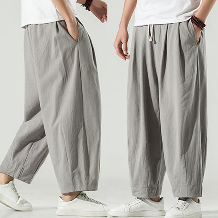 Buddha Stones Plain Color Cotton Linen Men's Ankle-Length Harem Pants With Pockets - image 20