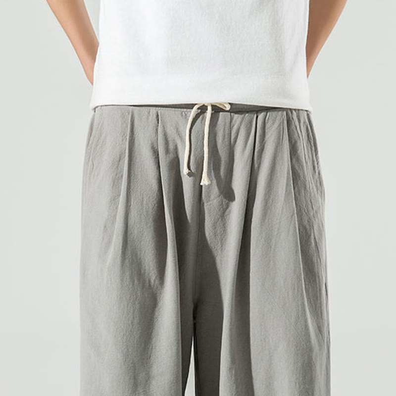 Buddha Stones Plain Color Cotton Linen Men's Ankle-Length Harem Pants With Pockets - image 16