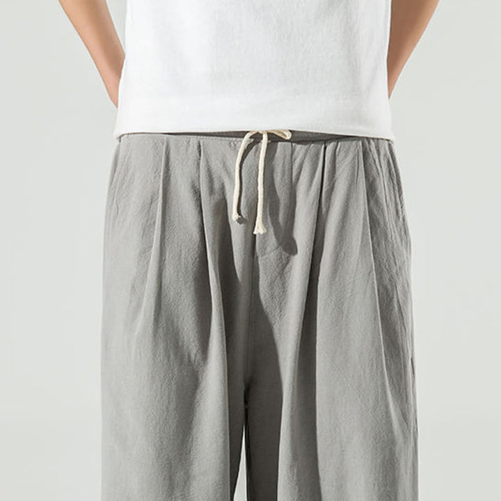 Buddha Stones Plain Color Cotton Linen Men's Ankle-Length Harem Pants With Pockets - image 16