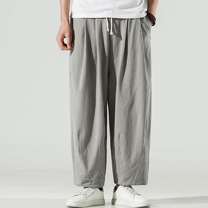 Buddha Stones Plain Color Cotton Linen Men's Ankle-Length Harem Pants With Pockets - image 9