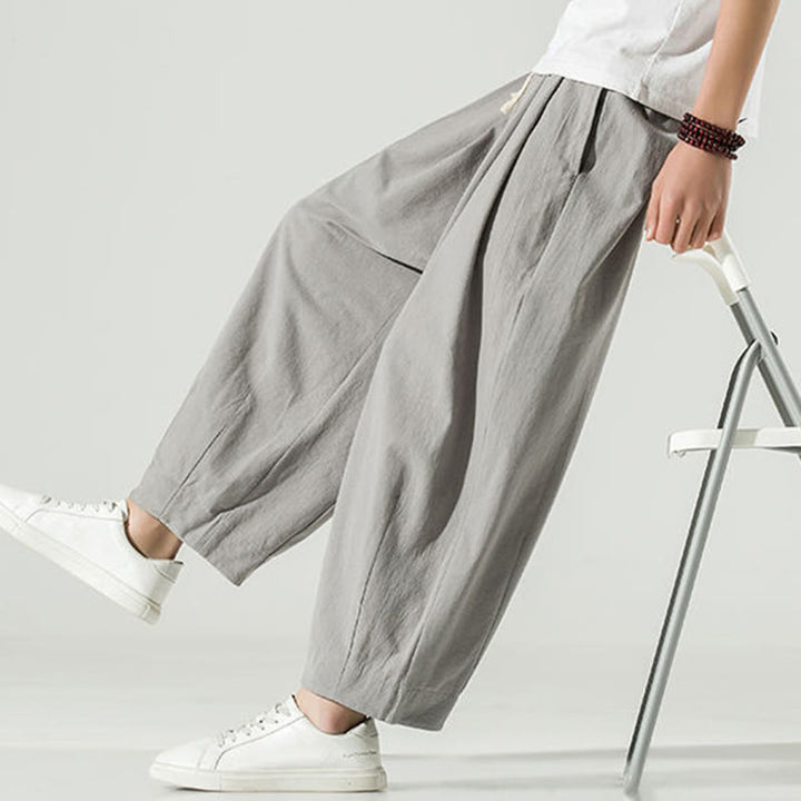 Buddha Stones Plain Color Cotton Linen Men's Ankle-Length Harem Pants With Pockets - image 13